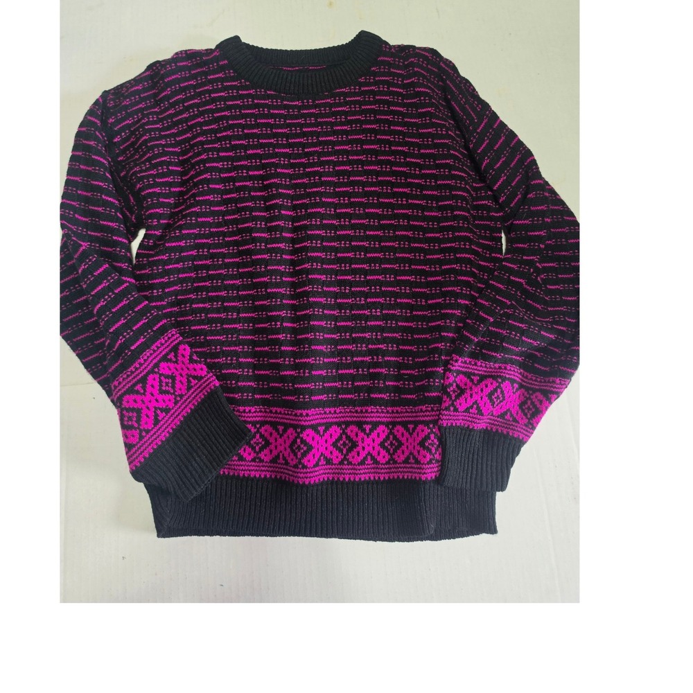 Vintage Nicolette New York Pink Black Geometric Knit Sweater Made in USA